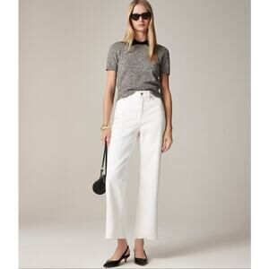 J.Crew Petite Slim-Wide Leg Jeans WMNS 27P White Denim 1996 Semi Stretch Raw Hem